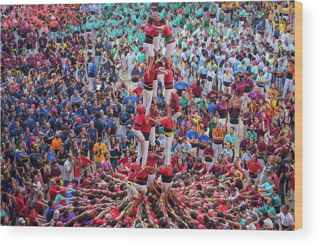 Crown Wood Print featuring the photograph Colorful Human Towers Castellers View by Artur Debat