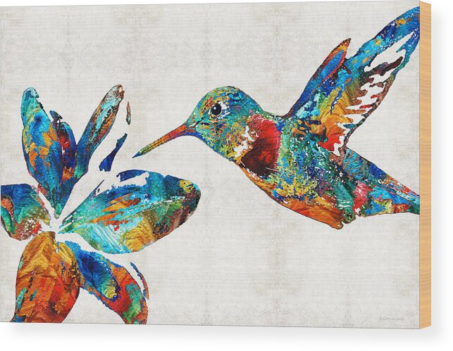 Hummingbird Wood Print featuring the painting Colorful Hummingbird Art by Sharon Cummings by Sharon Cummings