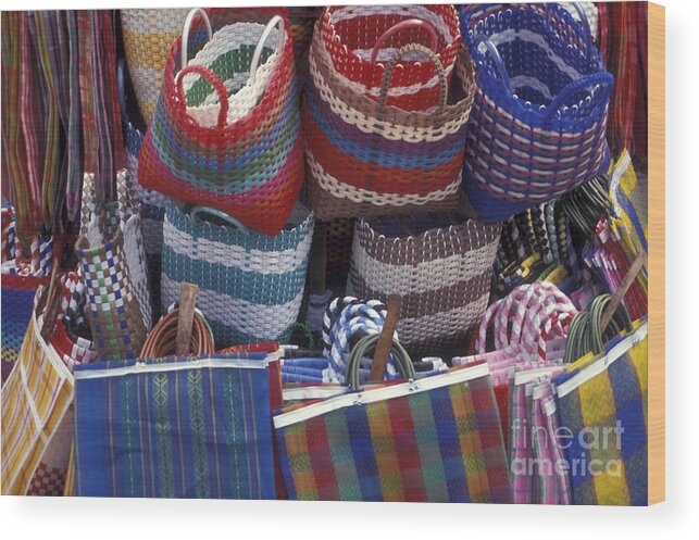 Mexico Wood Print featuring the photograph COLORFUL SHOPPING BAGS Mexico by John Mitchell