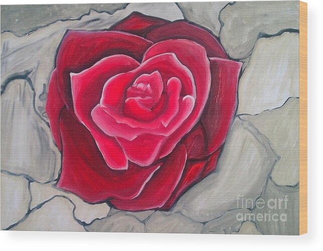 Concrete Wood Print featuring the painting Concrete Rose by Marisela Mungia