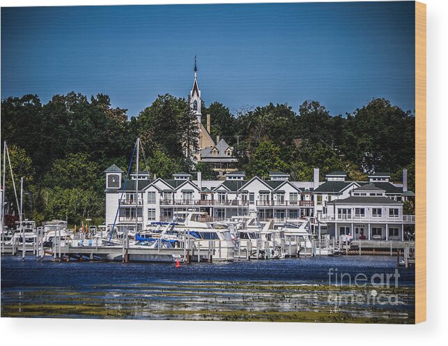 Church Wood Print featuring the photograph Condos Docks and Church by Ronald Grogan