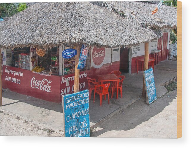 Mexico Yucatan Wood Print featuring the digital art Corner Store in Rural Yucatan by Carol Ailles