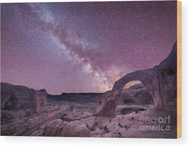 Sunset Wood Print featuring the photograph Corona Arch Milky Way by Michael Ver Sprill