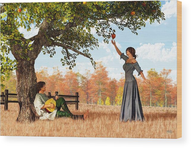 Couple At The Apple Tree Wood Print featuring the digital art Couple at the Apple Tree by Daniel Eskridge