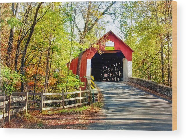 Covered Bridge In Bucks County Wood Print featuring the photograph Covered Bridge in Bucks County by Carolyn Derstine