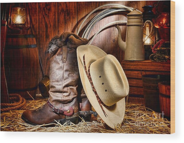 Cowboy Gear Wood Print by Olivier Le Queinec
