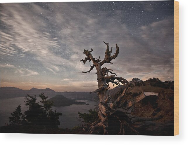 Night Wood Print featuring the photograph Crater Lake Bathed in Moonlight by Melany Sarafis