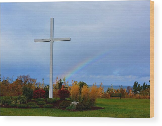 Cross Wood Print featuring the photograph Cross at the End of the Rainbow by Keith Stokes