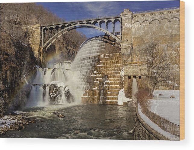 Croton Dam Wood Print featuring the photograph Croton Dam And Rainbow by Susan Candelario