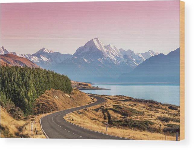 Tranquility Wood Print featuring the photograph Curvy Road Leading To Mt Cook Aoraki At by Matteo Colombo