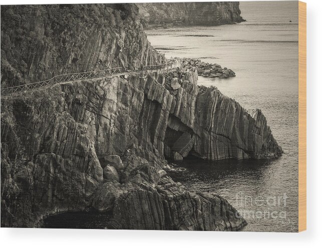 Cinque Terre Wood Print featuring the photograph Dangerous Passage of Cinque Terre by Prints of Italy