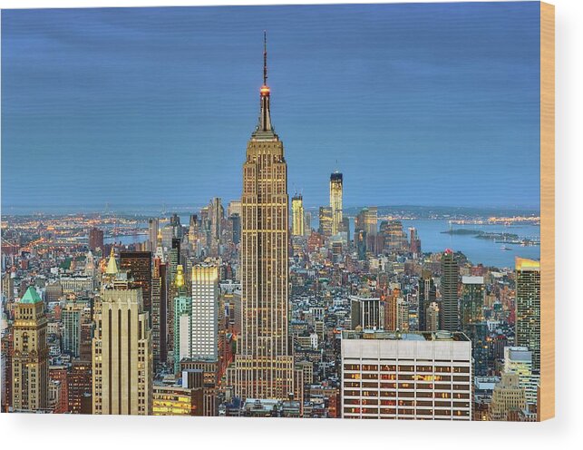 Dawn Wood Print featuring the photograph Dawn Over New York City by Photography By Steve Kelley Aka Mudpig