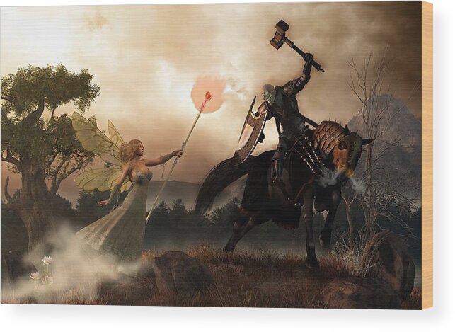 Renewal Wood Print featuring the digital art Death Knight and Fairy Queen by Daniel Eskridge