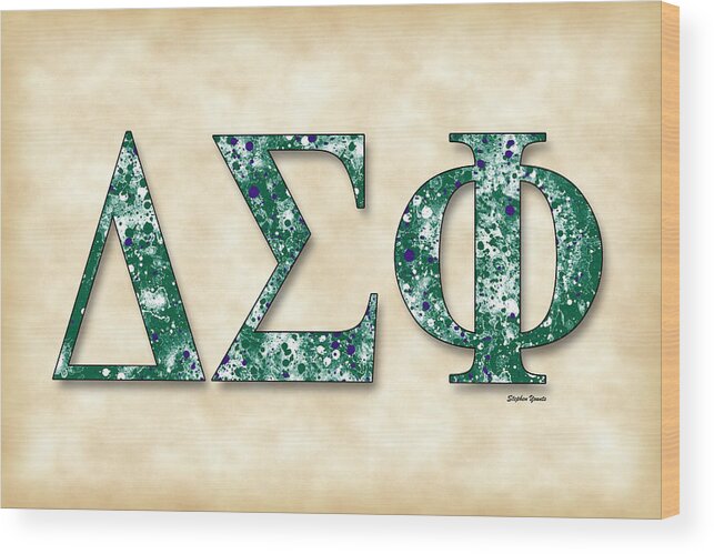Delta Sigma Phi Wood Print featuring the digital art Delta Sigma Phi - Parchment by Stephen Younts
