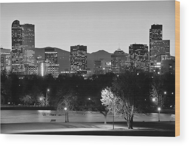 America Wood Print featuring the photograph Denver Colorado Skyline in Black and White by Gregory Ballos