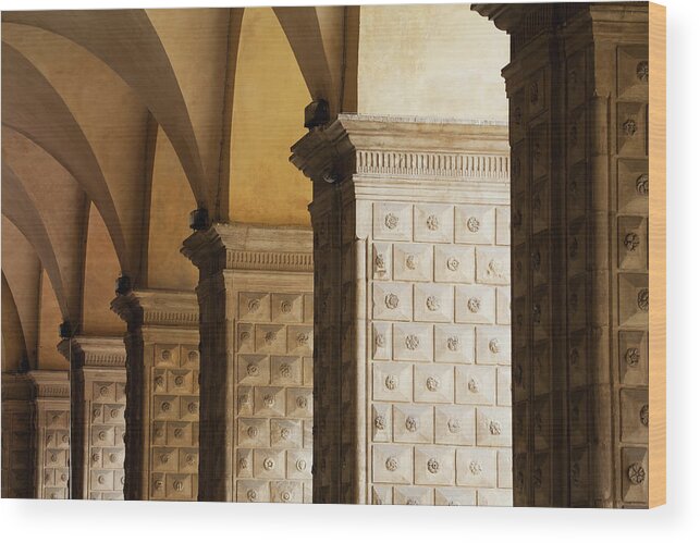Arch Wood Print featuring the photograph Detail Of A Row Of Arched Colonnades by Michael Interisano / Design Pics