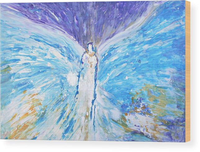 Healing Angel Wood Print featuring the painting Healing Angel Apparition of Angels by Alma Yamazaki