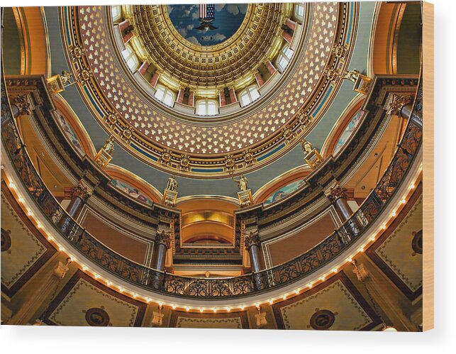 Dome Interior Wood Print featuring the photograph Dome Designs - Iowa Capitol by Nikolyn McDonald