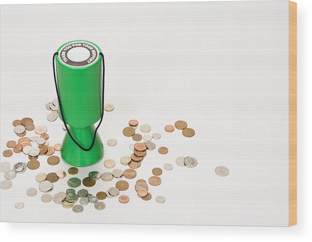 Coin Wood Print featuring the photograph Donation box by Image Source