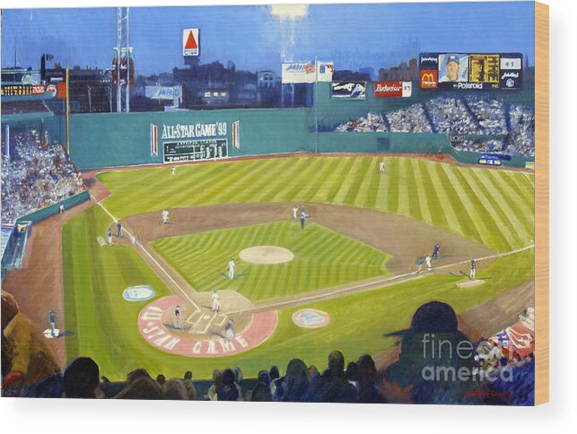 Boston Red Sox Wood Print featuring the painting Double Play in Fenway by Candace Lovely