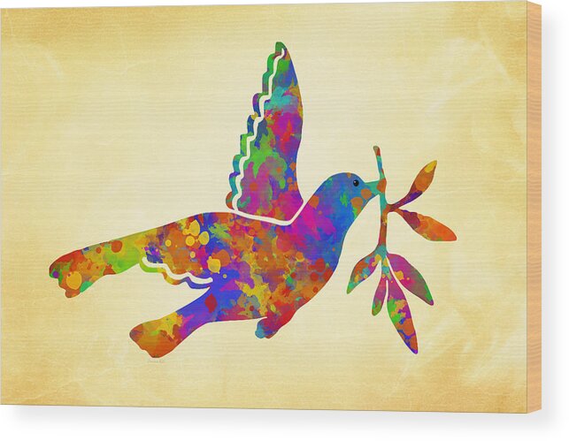 Dove Wood Print featuring the mixed media Dove With Olive Branch by Christina Rollo