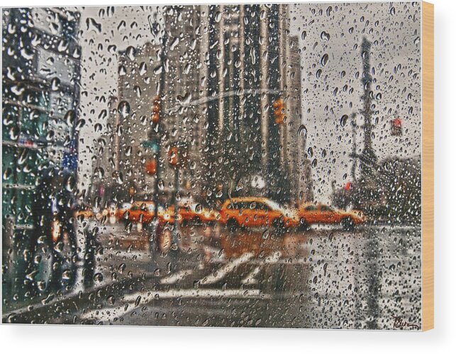 New York Wood Print featuring the photograph Downpour in Manhattan by Peggy Dietz