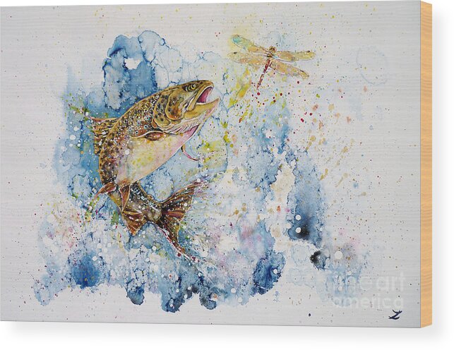 Trout Wood Print featuring the painting Dragonfly Hunter by Zaira Dzhaubaeva