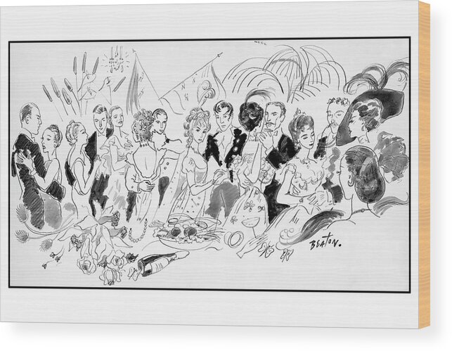 Illustration Wood Print featuring the digital art Drawing Of The London Society Dancing Night Away by Cecil Beaton