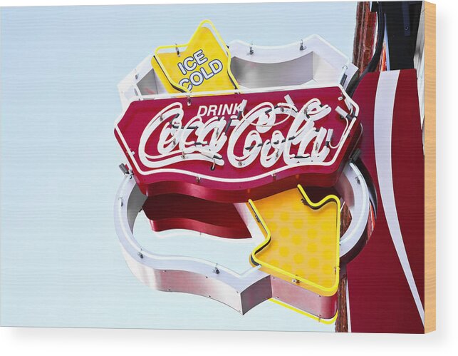 Route 66 Wood Print featuring the photograph Drink Coca Cola Vintage Neon Sign by Gigi Ebert