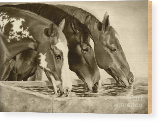Animal Wood Print featuring the painting Drink'n Buddies Sepia by Charice Cooper