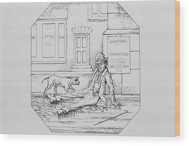 Dog Wood Print featuring the photograph Drunk Outside A Gin Shop by George Bernard/science Photo Library