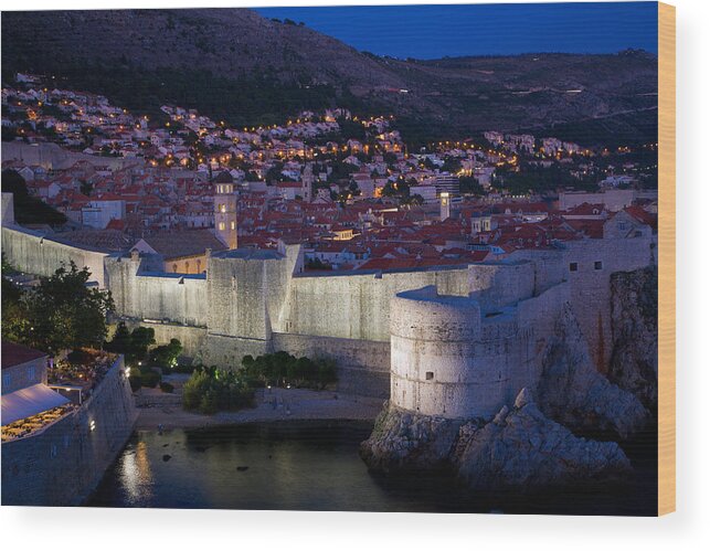 City Wood Print featuring the photograph Dubrovnik at night by Alexey Stiop