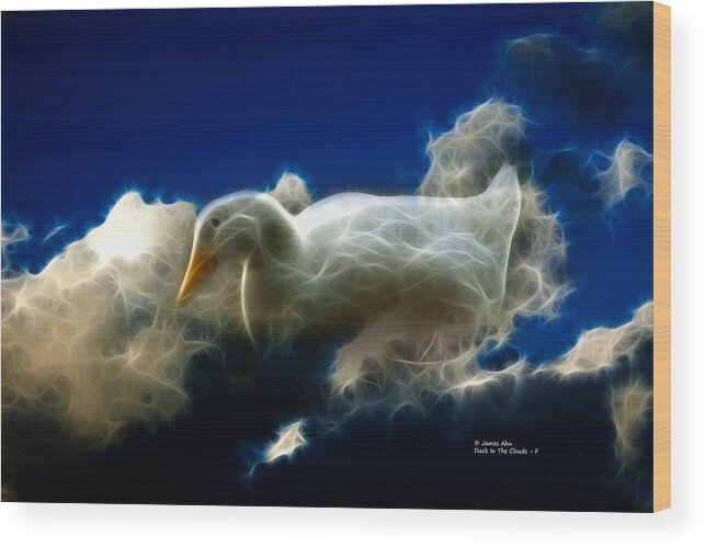 Duck Wood Print featuring the digital art Duck in the clouds - F by James Ahn
