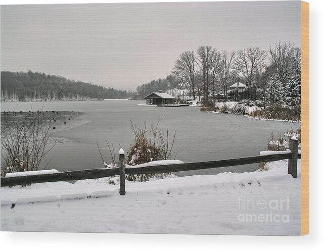 Biltmore Lake Wood Print featuring the photograph Duck Prints by Deborah Scannell