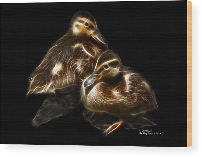 Duck Wood Print featuring the digital art Duckling Duo - 9530 F C by James Ahn