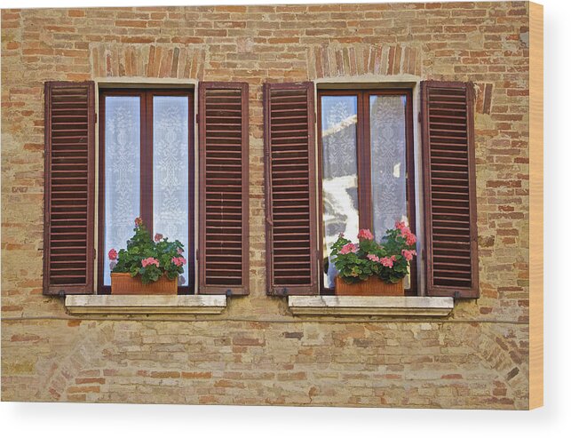 Art Wood Print featuring the photograph Dueling Windows of Tuscany by David Letts
