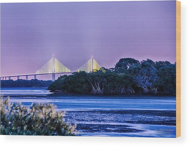 This Was Taken Saturday May 25 Wood Print featuring the photograph Dusk at the Skyway Bridge by Michael White