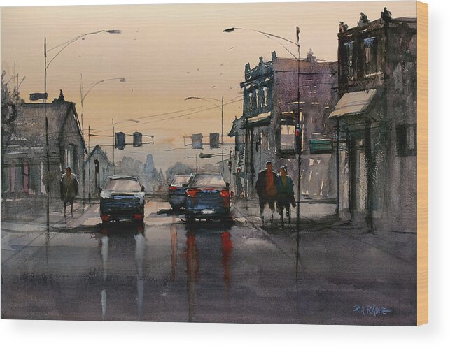 Ryan Radke Wood Print featuring the painting Dusk - Oshkosh by Ryan Radke