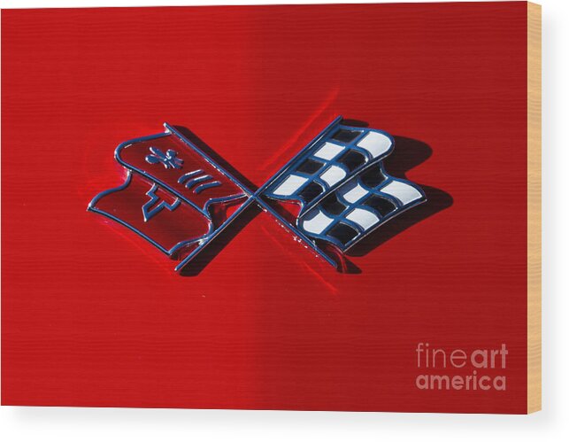Corvette Wood Print featuring the photograph Early C3 Corvette emblem red by Dennis Hedberg