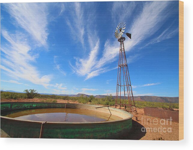 Windmill Wood Print featuring the photograph East New Mexico Windmill by JD Smith