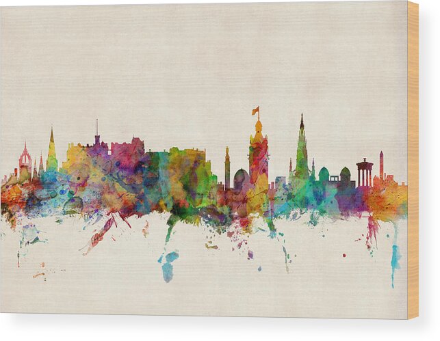 City Wood Print featuring the digital art Edinburgh Scotland Skyline by Michael Tompsett