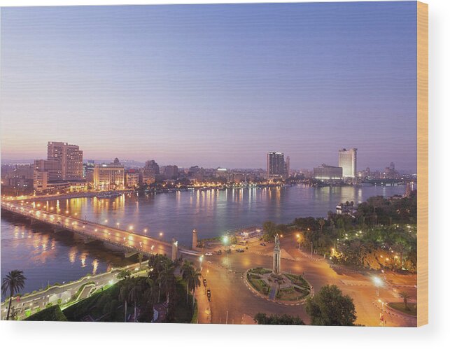 Dawn Wood Print featuring the photograph Egypt, Cairo, View Of Bridge With River by Westend61