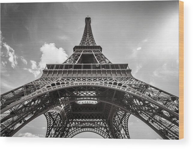 Eiffel Wood Print featuring the photograph Eiffel Tower Paris in Black and White by Pierre Leclerc Photography
