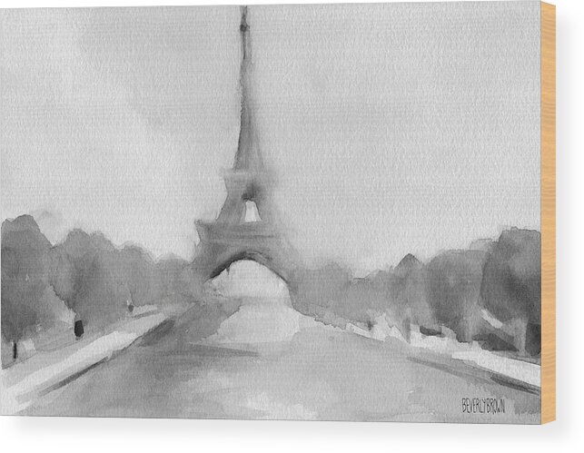 Paris Wood Print featuring the painting Eiffel Tower Watercolor Painting - Black and White by Beverly Brown Prints