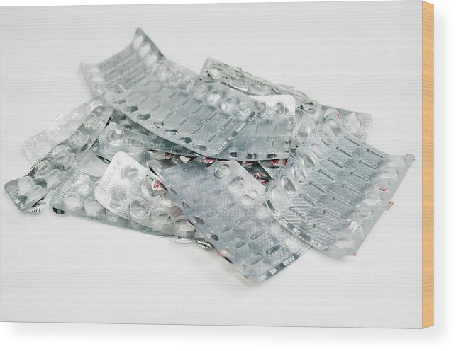 Blister Wrap Wood Print featuring the photograph Empty Drugs Blister Packs by Photostock-israel/science Photo Library