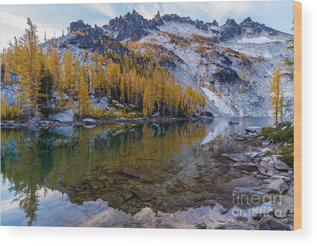 Enchantments Wood Print featuring the photograph Enchantments McClellan Peak Fall Reflections by Mike Reid
