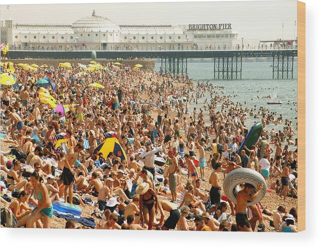 Crowd Wood Print featuring the photograph England, Brighton, crowded beach, summer by Michael Dunning