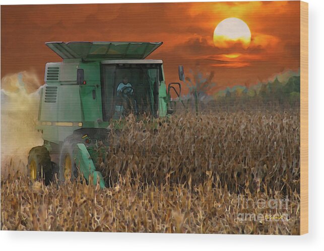 Combine Wood Print featuring the mixed media Evening Harvest by E B Schmidt