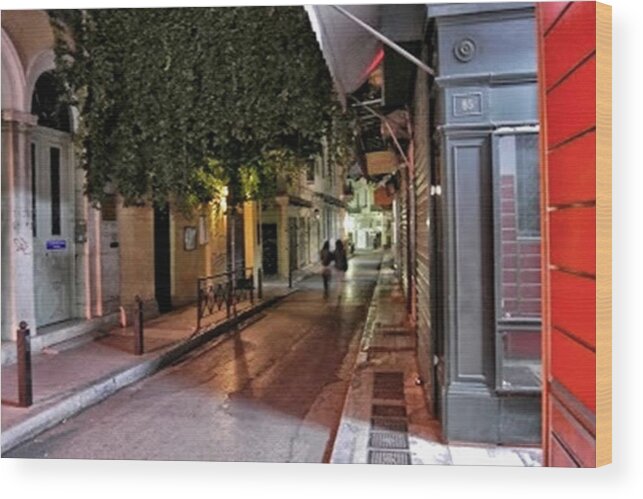 Architectural Elements Wood Print featuring the painting Evening Stroll in Athens Greece by Diane Strain