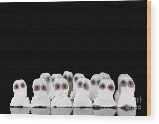 Black Wood Print featuring the photograph Evil white ghosts in a crowd with black space by Simon Bratt